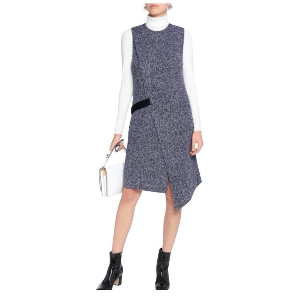 Carven Wool Wrap Dress Size XS Black White Sleeveless Asymmetrical Hem